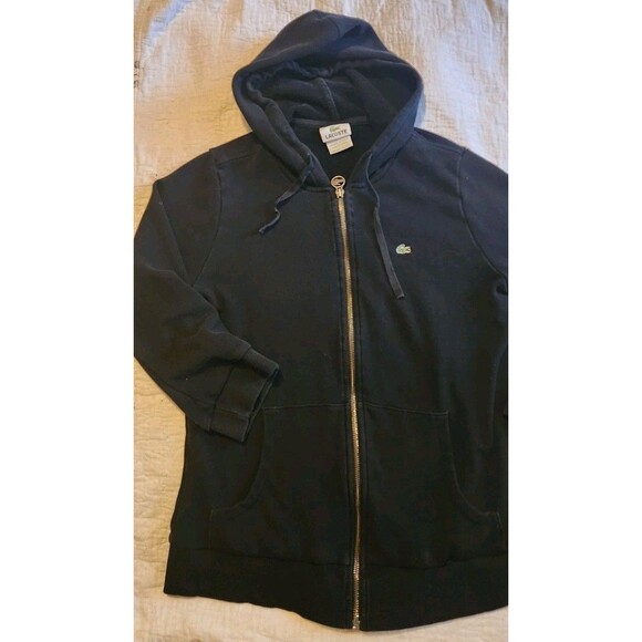 Lacoste Black Hoodie with 3/4 Sleeves  Zip Up Sz 42 Sz L - Picture 3 of 8